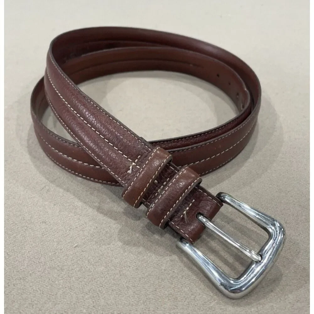 JOHNSTON & MURPHY Aniline Klipskin Shoulders Leather Brown Belt w/Buckle Size 44